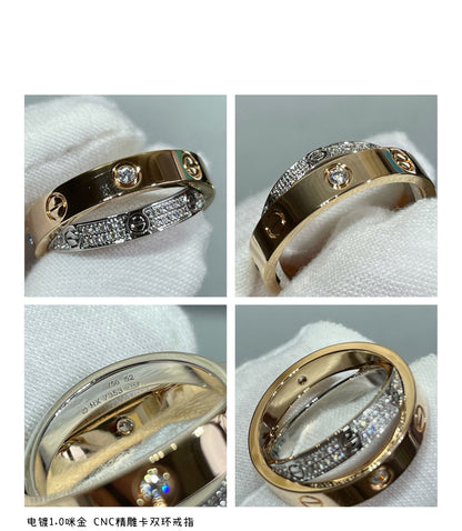 [Grace Jewelry]LOVE PINK GOLD SILVER DIAMOND DOUBLE RING