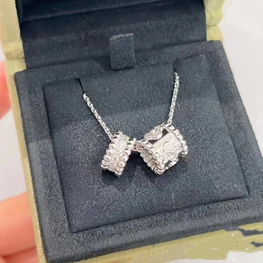 [Grace Jewelry]PERLEE DOUBLE PENDANT SILVER DIAMOND NECKLACE