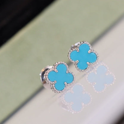 [Grace Jewelry]CLOVER MINI TURQUOISE SILVER STUD EARRINGS