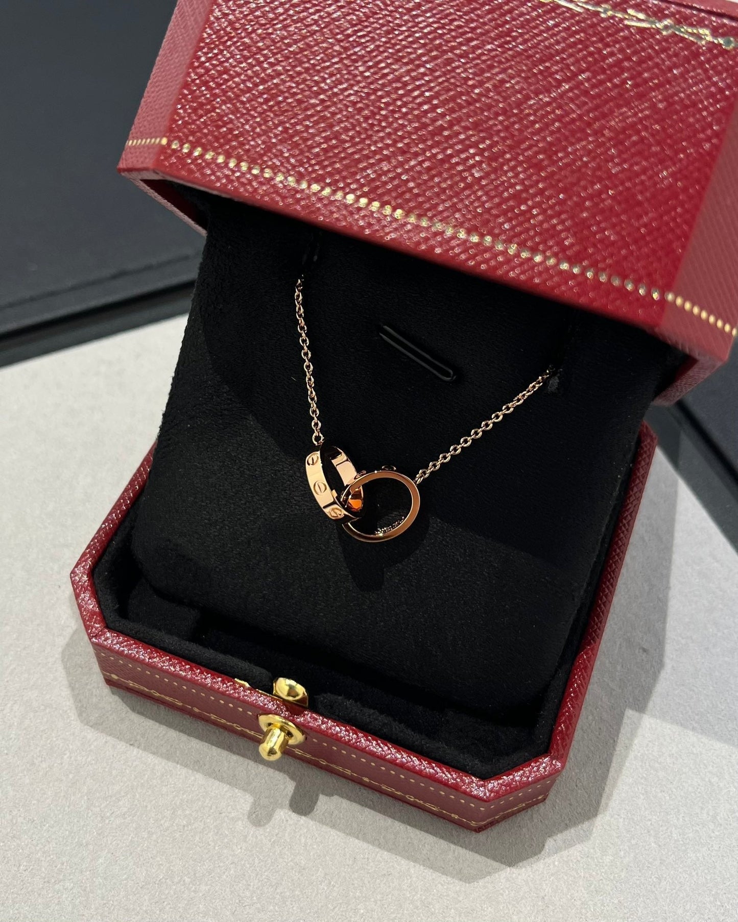 [Grace Jewelry]LOVE NECKLACE DOUBLE RING PINK GOLD