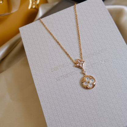 [Grace Jewelry]STAR AND SUN WHITE MOP 2 MOTIF PINK GOLD NECKLACE