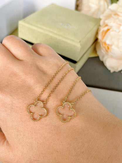 [Grace Jewelry]CLOVER ROCK CRYSTAL ROSE GOLD NECKLACE