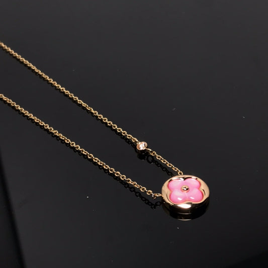 [Grace Jewelry]COLOR BLOSSOM PINK MOP SUN GOLD NECKLACE