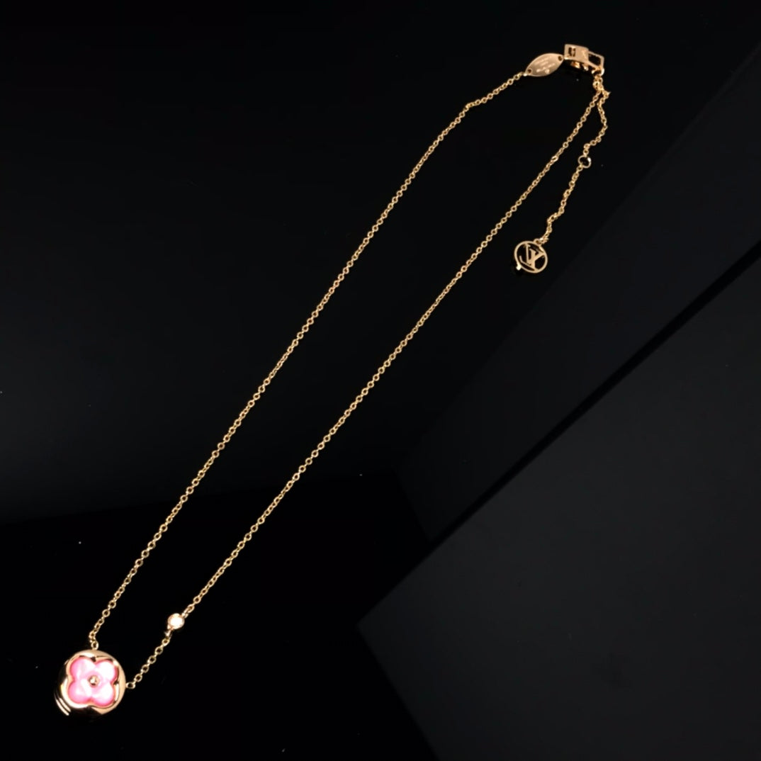 [Grace Jewelry]COLOR BLOSSOM PINK MOP SUN GOLD NECKLACE