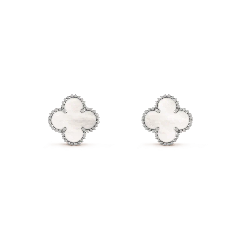 [Grace Jewelry]CLOVER MEDIUM 1 MOTIFS  WHITE MOP EARRINGS SILVER