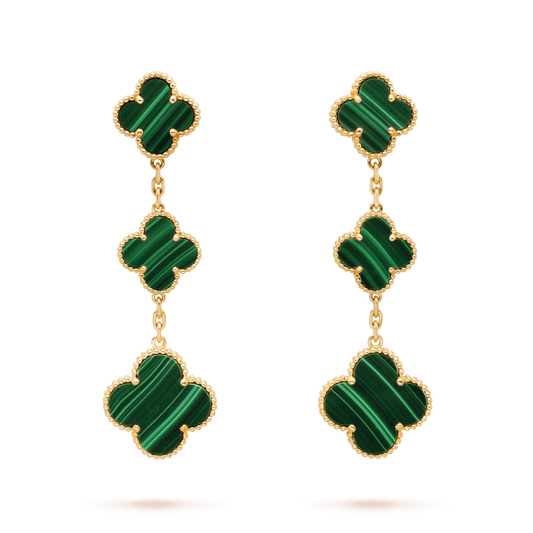 [Grace Jewelry]CLOVER MALACHITE 3 MOTIFS GOLD