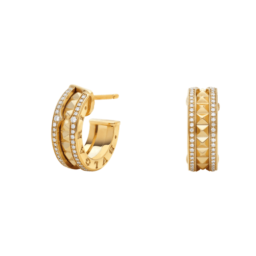 [Grace Jewelry]ZERO 1 ROCK GOLD EARRINGS WITH STUDDED SPIRAL AND PAVED DIAMONDS