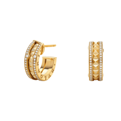 [Grace Jewelry]ZERO 1 ROCK GOLD EARRINGS WITH STUDDED SPIRAL AND PAVED DIAMONDS