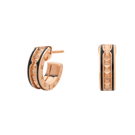 [Grace Jewelry]ZERO 1 ROCK PINK GOLD EARRINGS WITH STUDDED SPIRAL AND BLACK CERAMIC