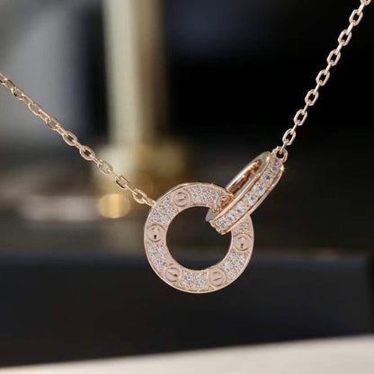 [Grace Jewelry]LOVE 7.6MM NECKLACE ROSE GOLD AND SILVER  FULL DIAMOND