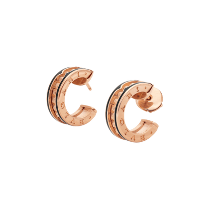 [Grace Jewelry]ZERO 1 ROCK PINK GOLD EARRINGS WITH STUDDED SPIRAL AND BLACK CERAMIC