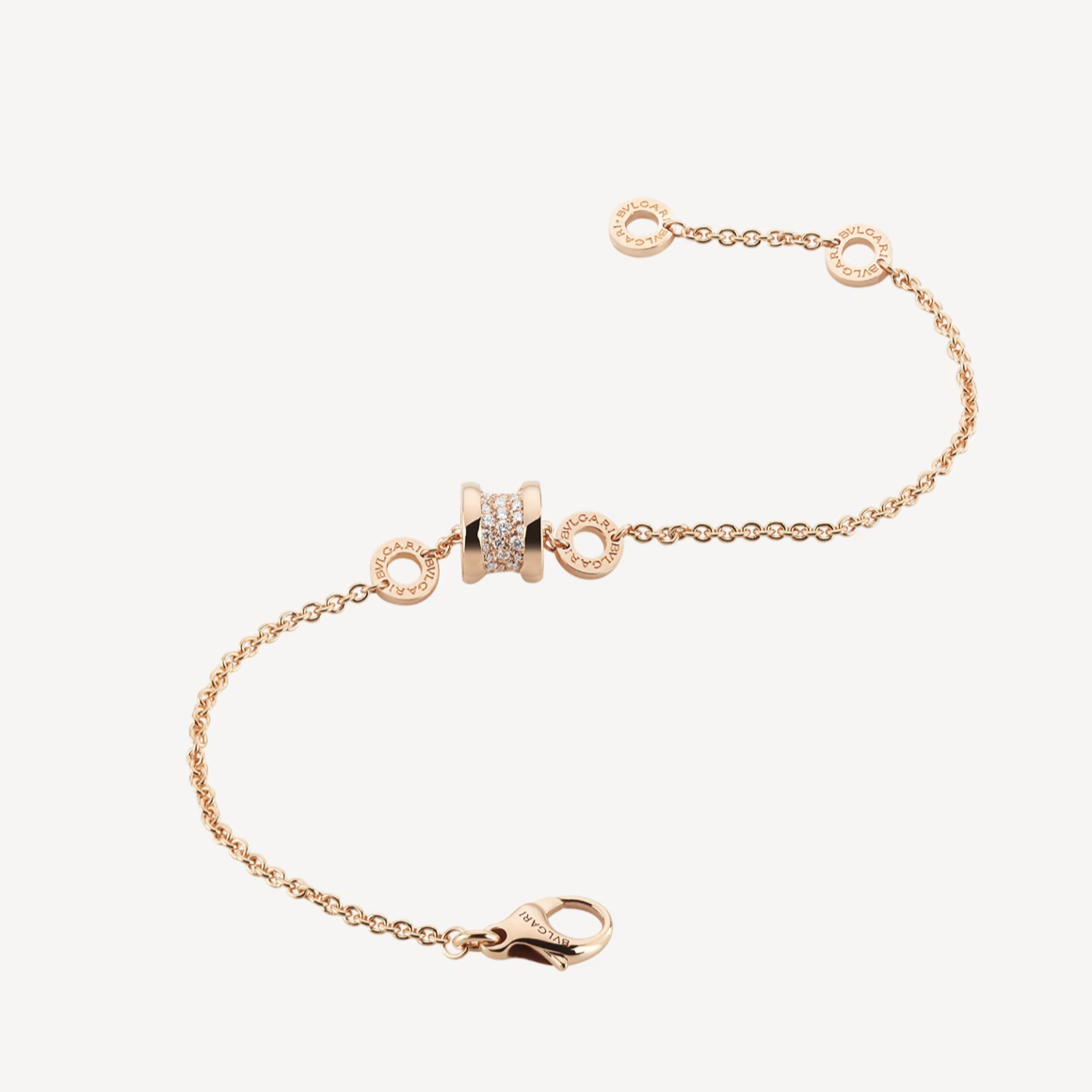 [Grace Jewelry]ZERO 1 SOFT PINK GOLD WITH PAVED DIAMONDS ON THE SPIRAL BRACELET