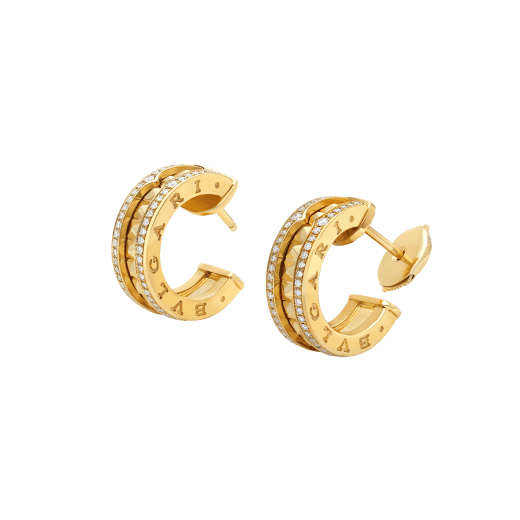 [Grace Jewelry]ZERO 1 ROCK GOLD EARRINGS WITH STUDDED SPIRAL AND PAVED DIAMONDS