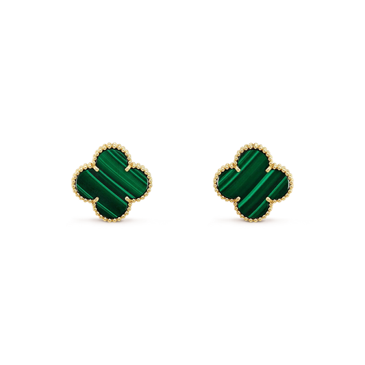 [Grace Jewelry]CLOVER MINI 9.5MM MALACHITE  EARRINGS