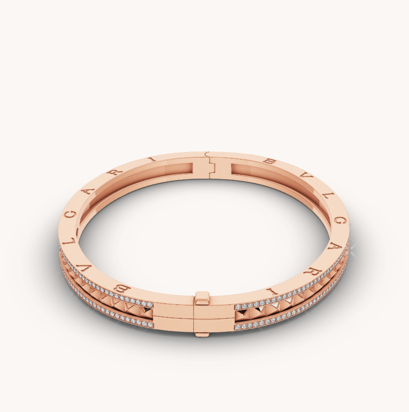 [Grace Jewelry]ZERO 1 SPIRAL AND PAVED DIAMOND PINK GOLD BRACELET