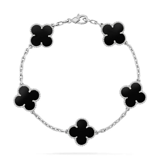 [Grace Jewelry]CLOVER 5 MOTIF ONYXS  BRACELET SILVER