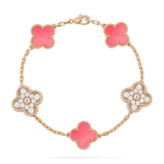 [Grace Jewelry]CLOVER 5 MOTIF DIAMOND PINK MOP PINK GOLD BRACELET