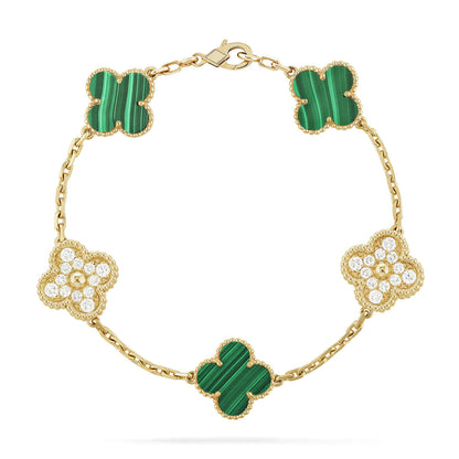 [Grace Jewelry]CLOVER  5 MOTIF MALACHITE DIAMOND BRACELET