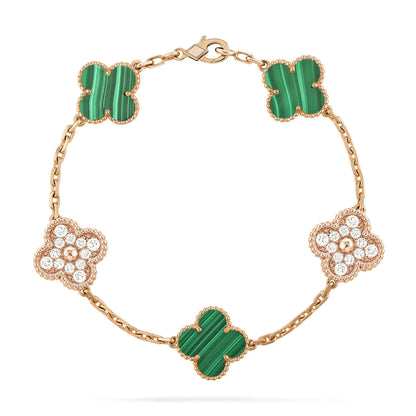 [Grace Jewelry]CLOVER  5 MOTIF MALACHITE DIAMOND BRACELET