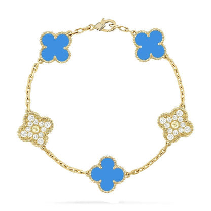 [Grace Jewelry]CLOVER 5 MOTIF BLUE CHALCEDONY DIAMOND GOLD BRACELET