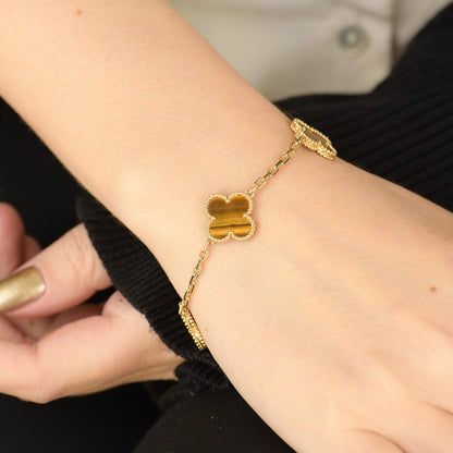 [Grace Jewelry]CLOVER  5 MOTIFS TIGER EYE BRACELET