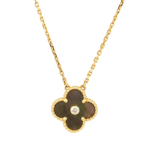 [Grace Jewelry]CLOVER 15MM DIAMOND AND MOTHER-OF-GREY NECKLACE