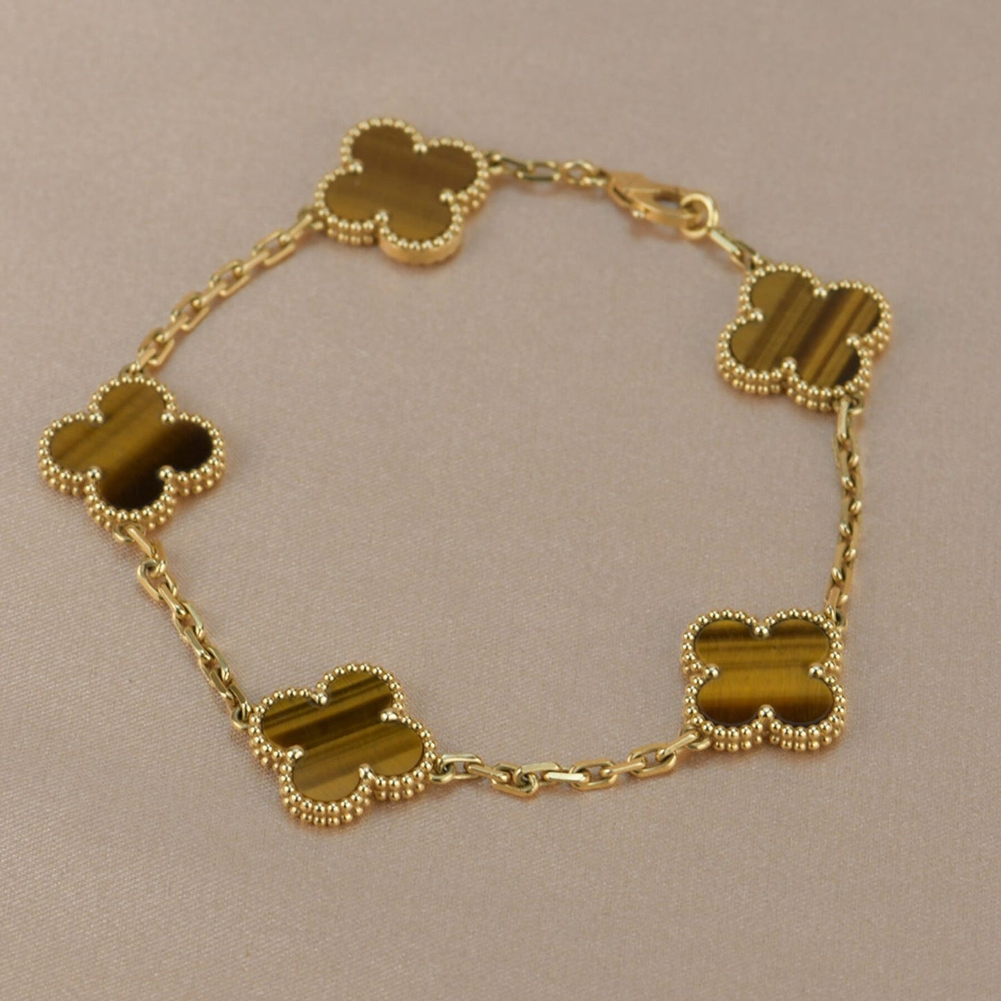 [Grace Jewelry]CLOVER  5 MOTIFS TIGER EYE BRACELET