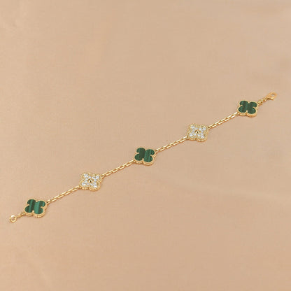 [Grace Jewelry]CLOVER  5 MOTIF MALACHITE DIAMOND BRACELET