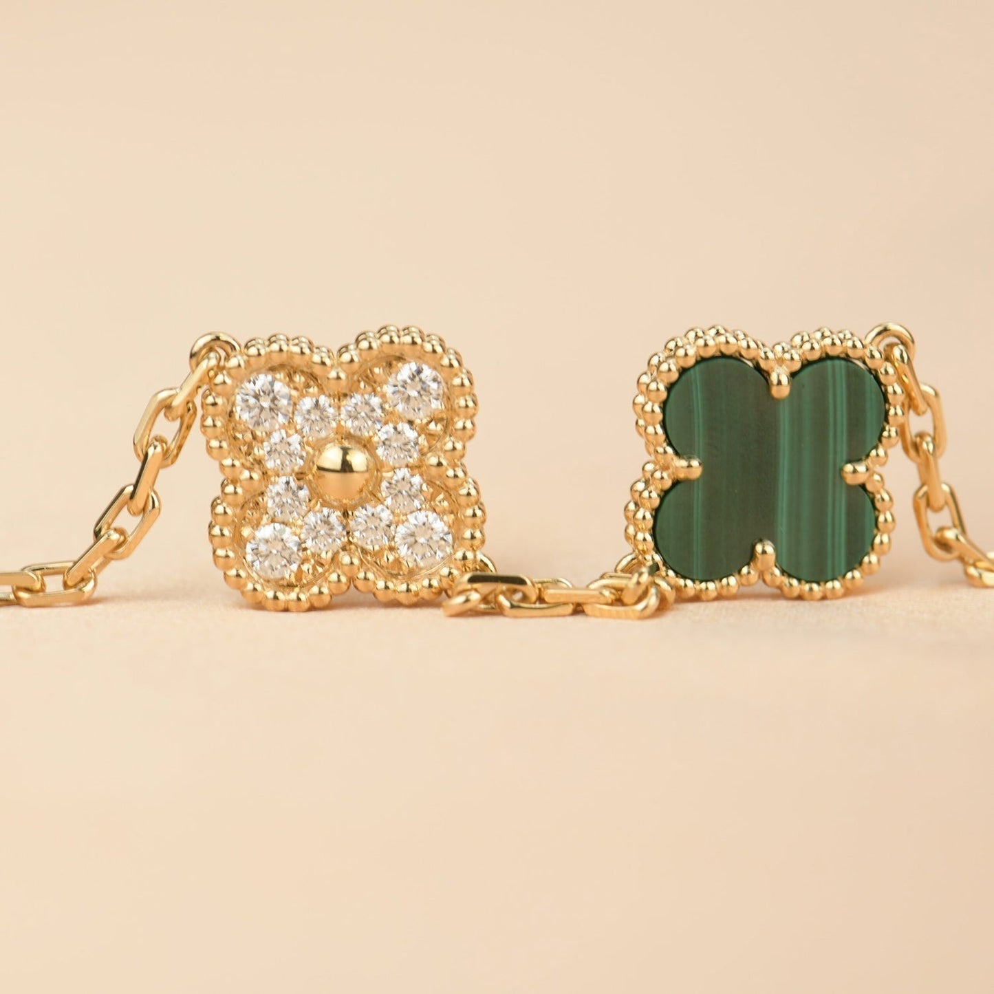 [Grace Jewelry]CLOVER  5 MOTIF MALACHITE DIAMOND BRACELET