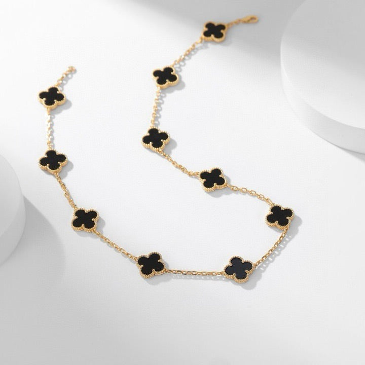 [Grace Jewelry]CLOVER 10 MOTIFS ONYX NECKLACE