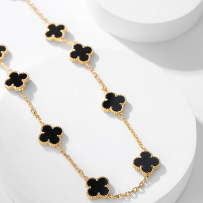 [Grace Jewelry]CLOVER 10 MOTIFS ONYX NECKLACE