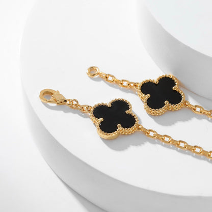 [Grace Jewelry]CLOVER 10 MOTIFS ONYX NECKLACE