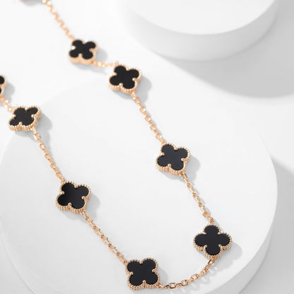 [Grace Jewelry]CLOVER 10 MOTIFS ONYX NECKLACE