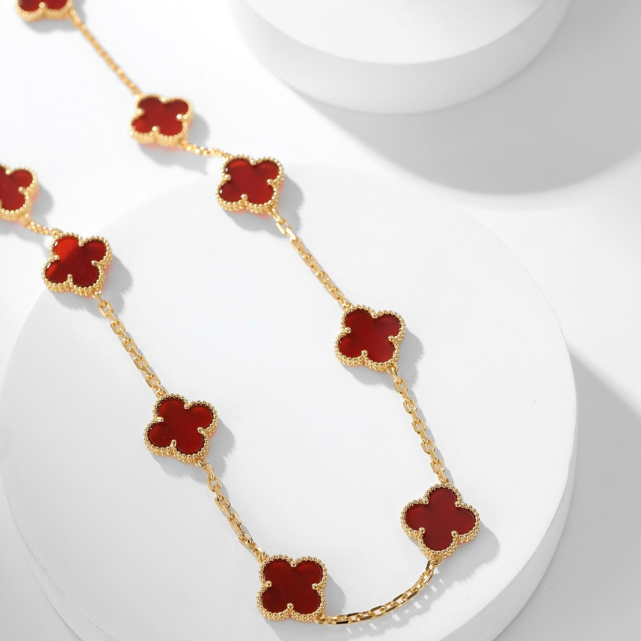 [Grace Jewelry]CLOVER 10 MOTIFS CARNELIAN NECKLACE