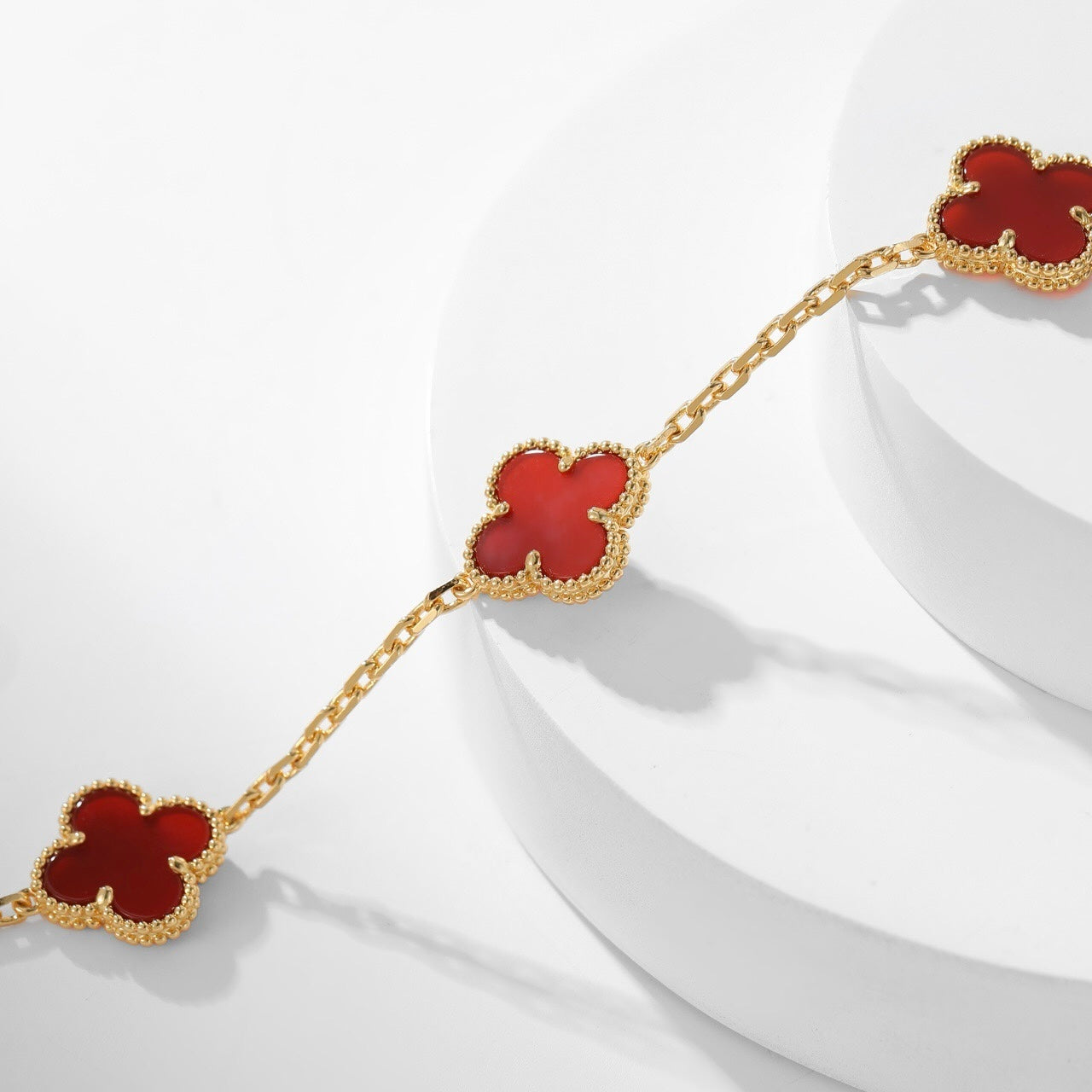 [Grace Jewelry]CLOVER 10 MOTIFS CARNELIAN NECKLACE