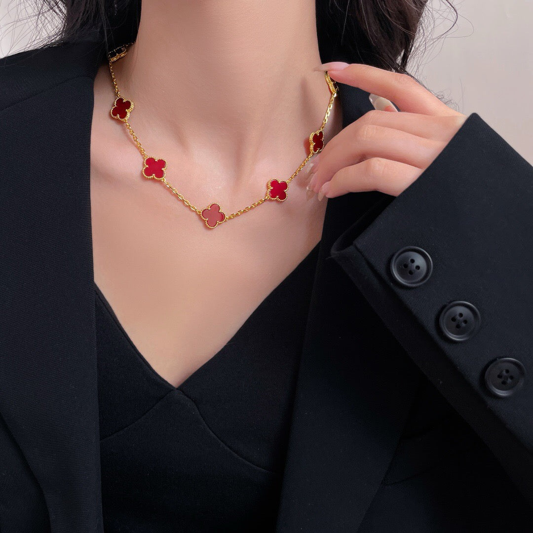 [Grace Jewelry]CLOVER 10 MOTIFS CARNELIAN NECKLACE