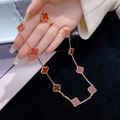 [Grace Jewelry]CLOVER 10 MOTIFS CARNELIAN NECKLACE