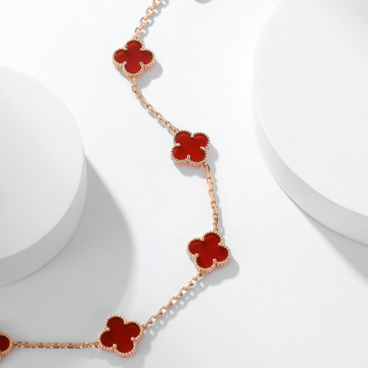 [Grace Jewelry]CLOVER 10 MOTIFS CARNELIAN NECKLACE