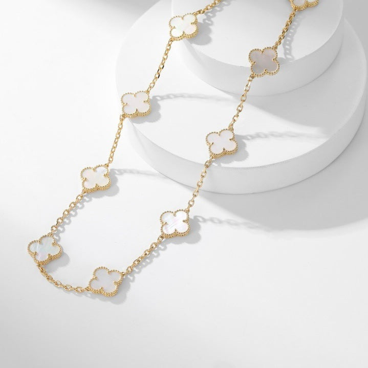 [Grace Jewelry]CLOVER 10 MOTIFS WHITE MOTHER OF PEARL NECKLACE