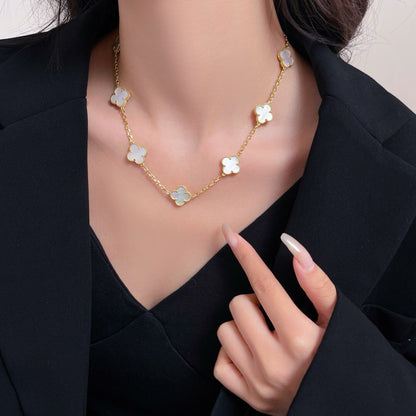 [Grace Jewelry]CLOVER 10 MOTIFS WHITE MOTHER OF PEARL NECKLACE