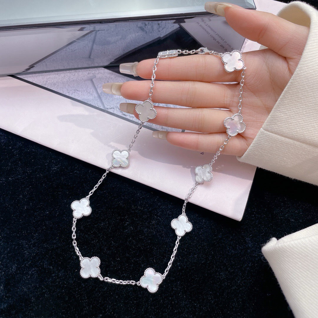 [Grace Jewelry]CLOVER 10 MOTIFS WHITE MOTHER OF PEARL NECKLACE