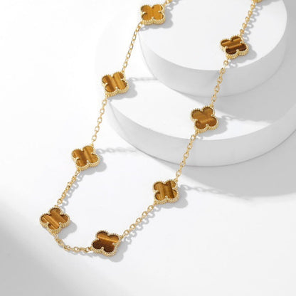 [Grace Jewelry]CLOVER 10 MOTIFS TIGER EYE NECKLACE