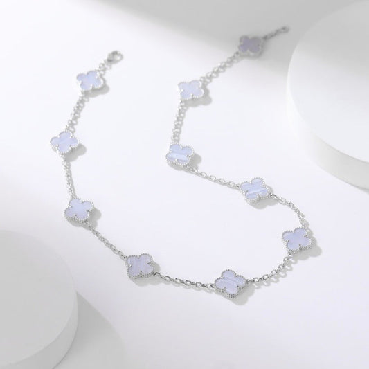 [Grace Jewelry]CLOVER 10 MOTIFS PURPLE CHALCEDONY NECKLACE