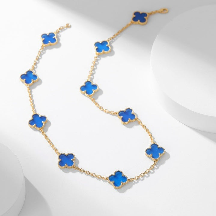 [Grace Jewelry]CLOVER 10 MOTIFS BLUE AGATE NECKLACE