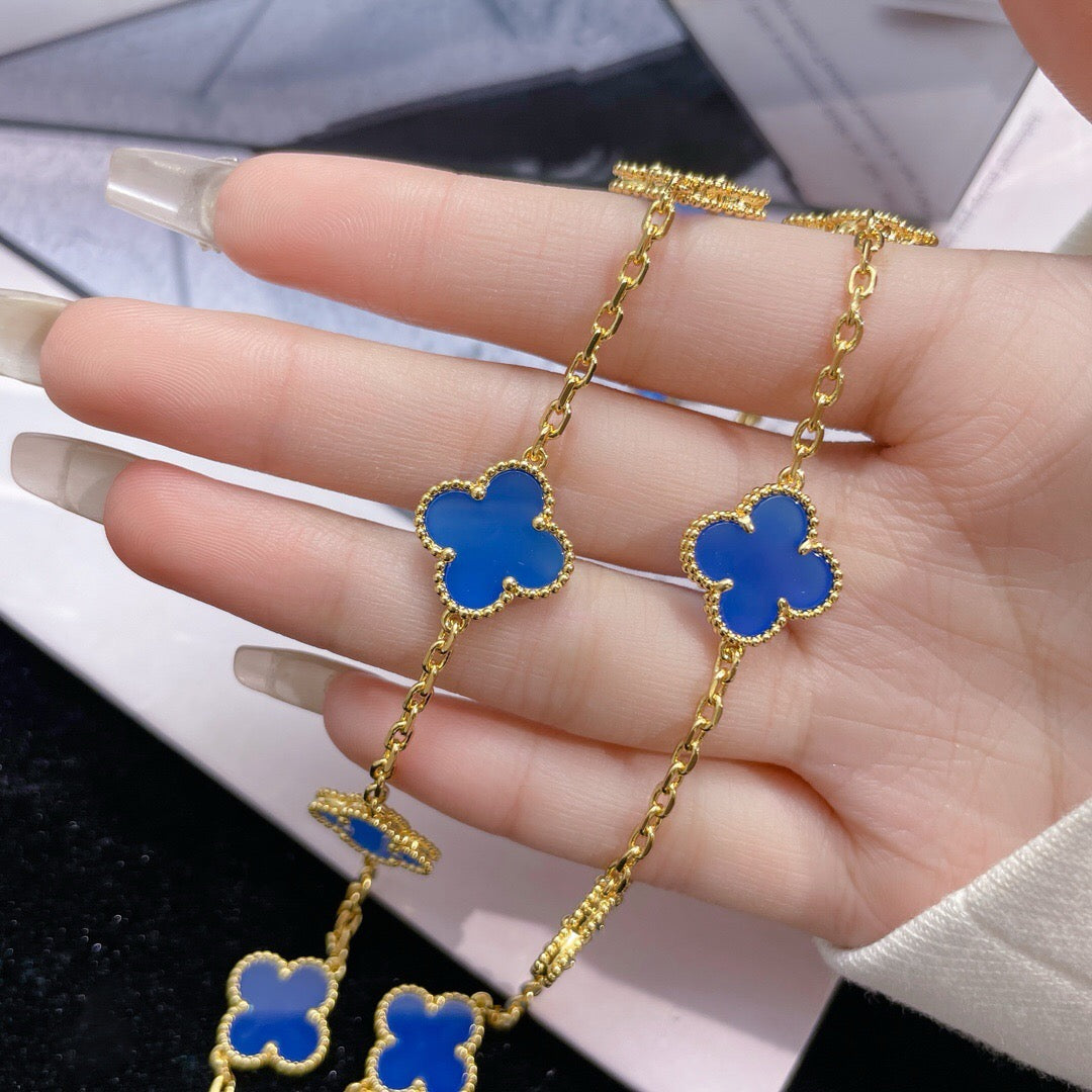 [Grace Jewelry]CLOVER 10 MOTIFS BLUE AGATE NECKLACE