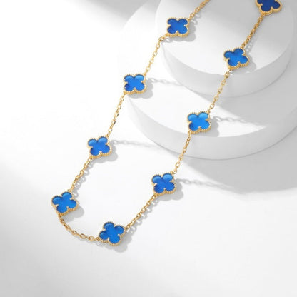 [Grace Jewelry]CLOVER 10 MOTIFS BLUE AGATE NECKLACE