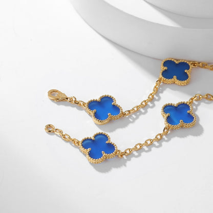 [Grace Jewelry]CLOVER 10 MOTIFS BLUE AGATE NECKLACE