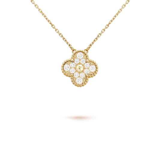 [Grace Jewelry]CLOVER 15MM DIAMOND SINGLE FLOWER NECKLACE