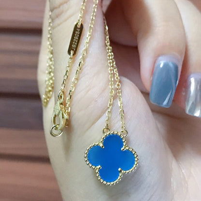 [Grace Jewelry]CLOVER 15MM BLUE AGATE NECKLACE