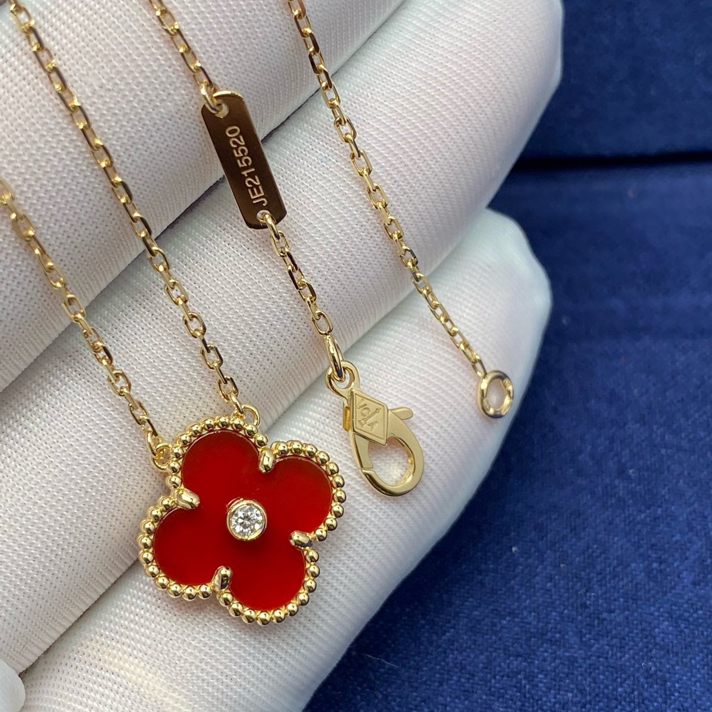 [Grace Jewelry]CLOVER 15MM DIAMOND CARNELIAN NECKLACE